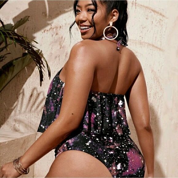 Plus Galaxy Print Flounce Bikini Swimsuit - Picture 4 of 6